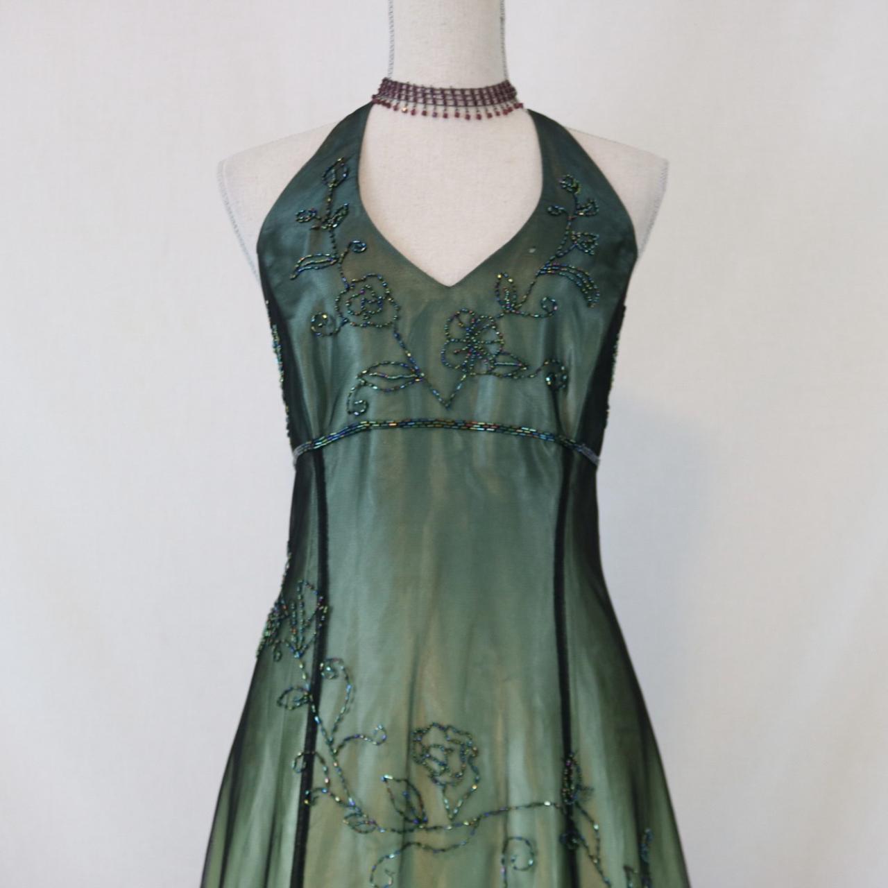 Grünes Vintage Ombre Blumen Perlen Empire Taille Neckholder Langes Chiffon Tüll Ballkleid Abendkleid Partykleid gh3606