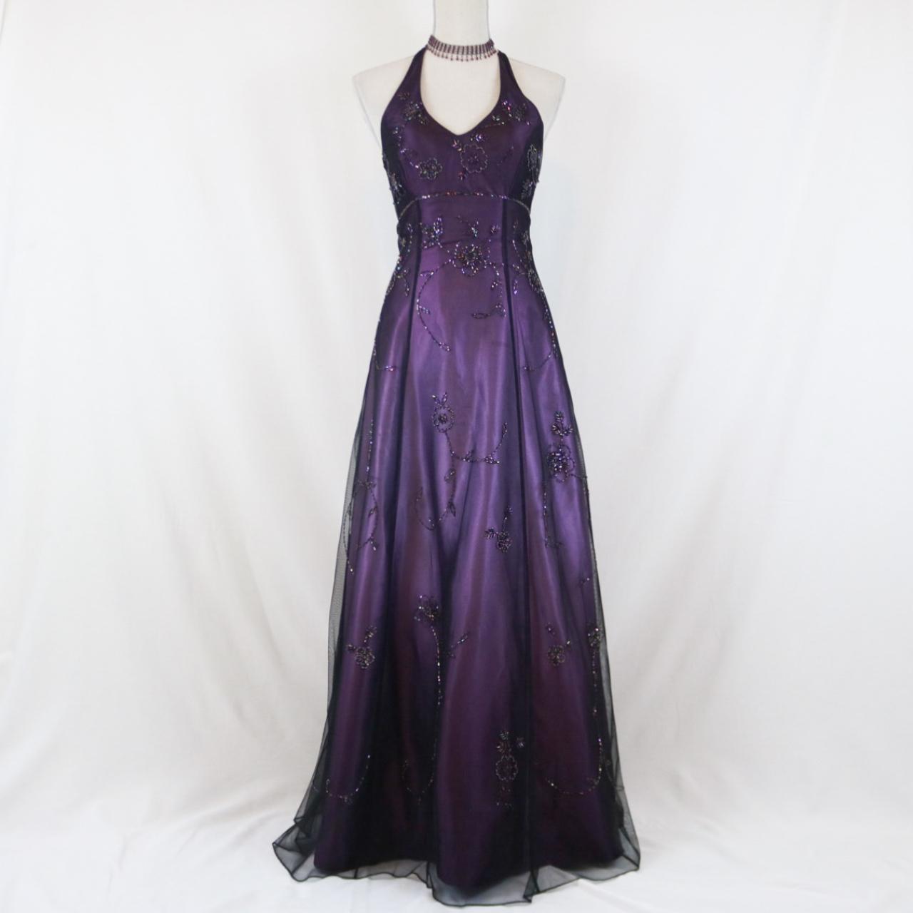 Lila Vintage Mode Ombre Perlen Empire Taille Neckholder Lange Elegante Ballkleid Abendkleid Partykleid gh3603