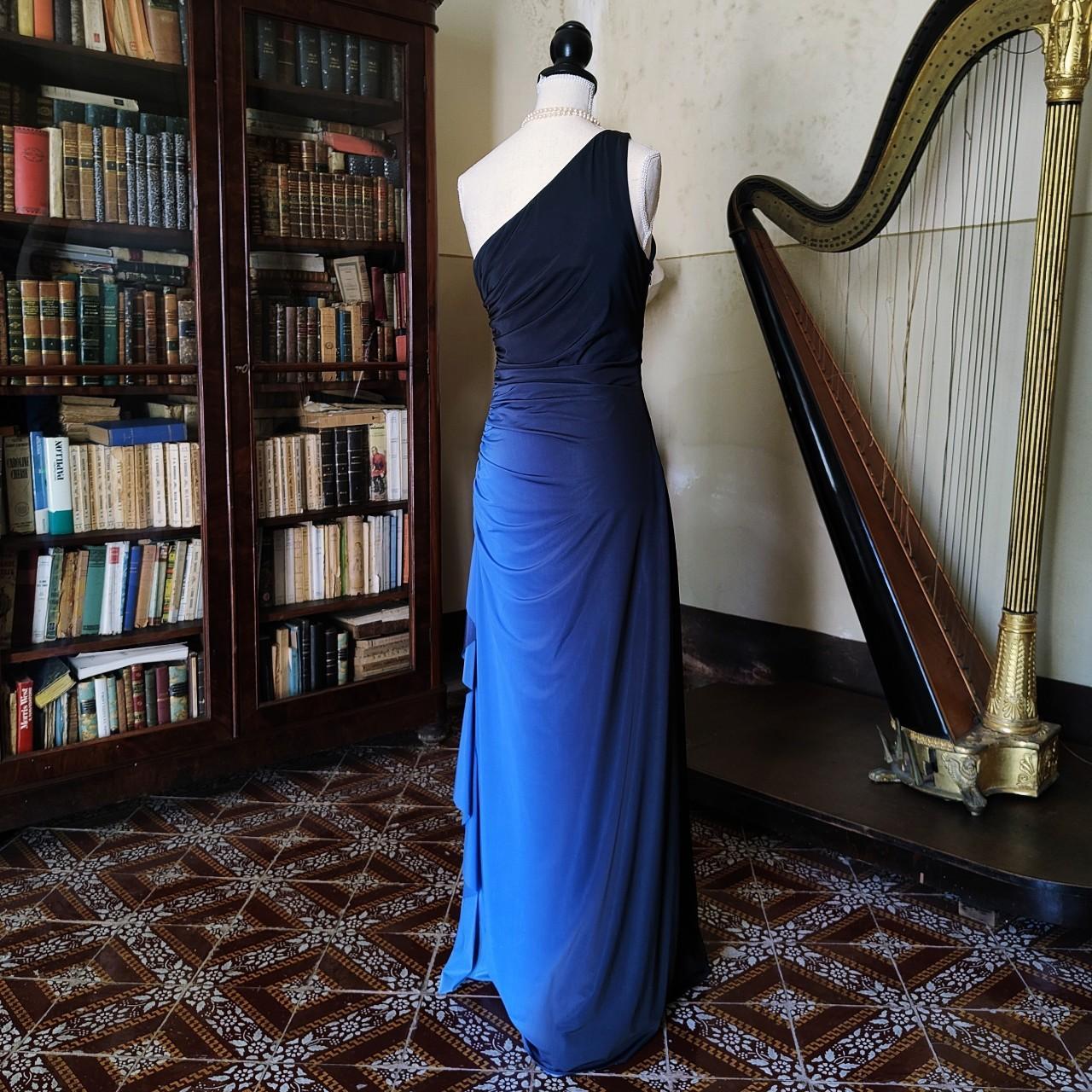 Girlhomeshops - Robe de soirée longue en mousseline de soie, style rétro, asymétrique, bleu et noir, gh5544