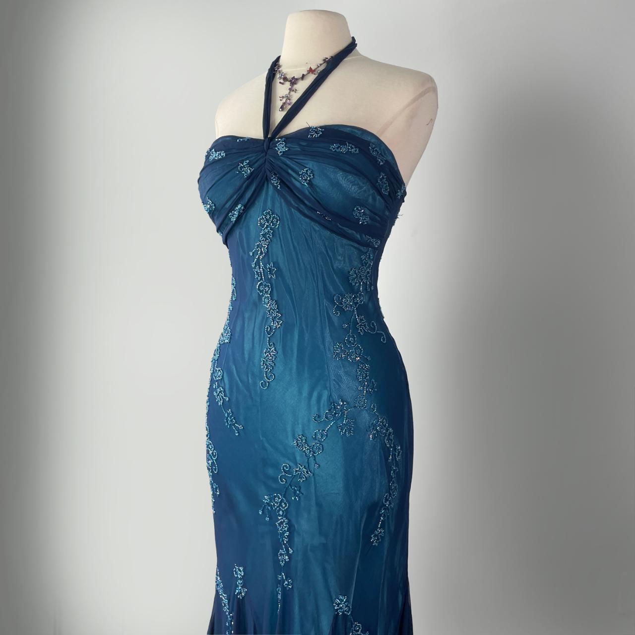 Dunkelblaues Meerjungfrau-Kleid mit Perlen, lang, Chiffon, formelles Abschlussball-Abendkleid, Hochzeitsgast-Partykleid, griechisches Neckholder-Kleid, gh3617b