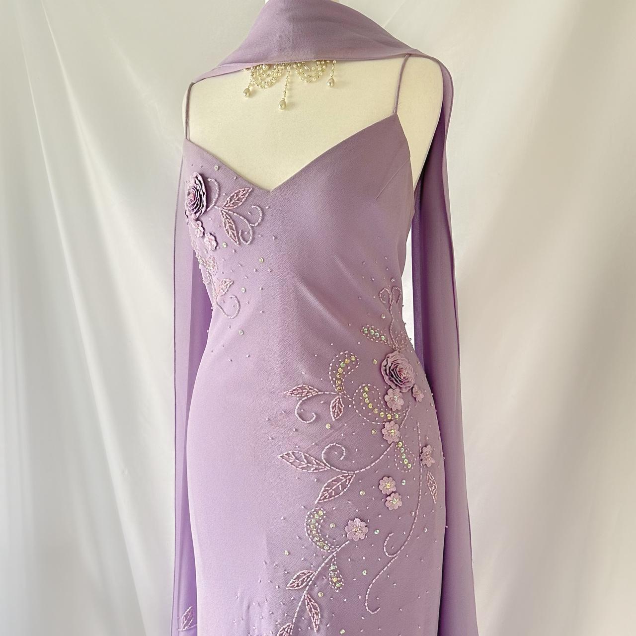 Lila mode edel ziemlich exquisite perlen lange chiffon rüschen ballkleid abendkleid partykleid gh3547