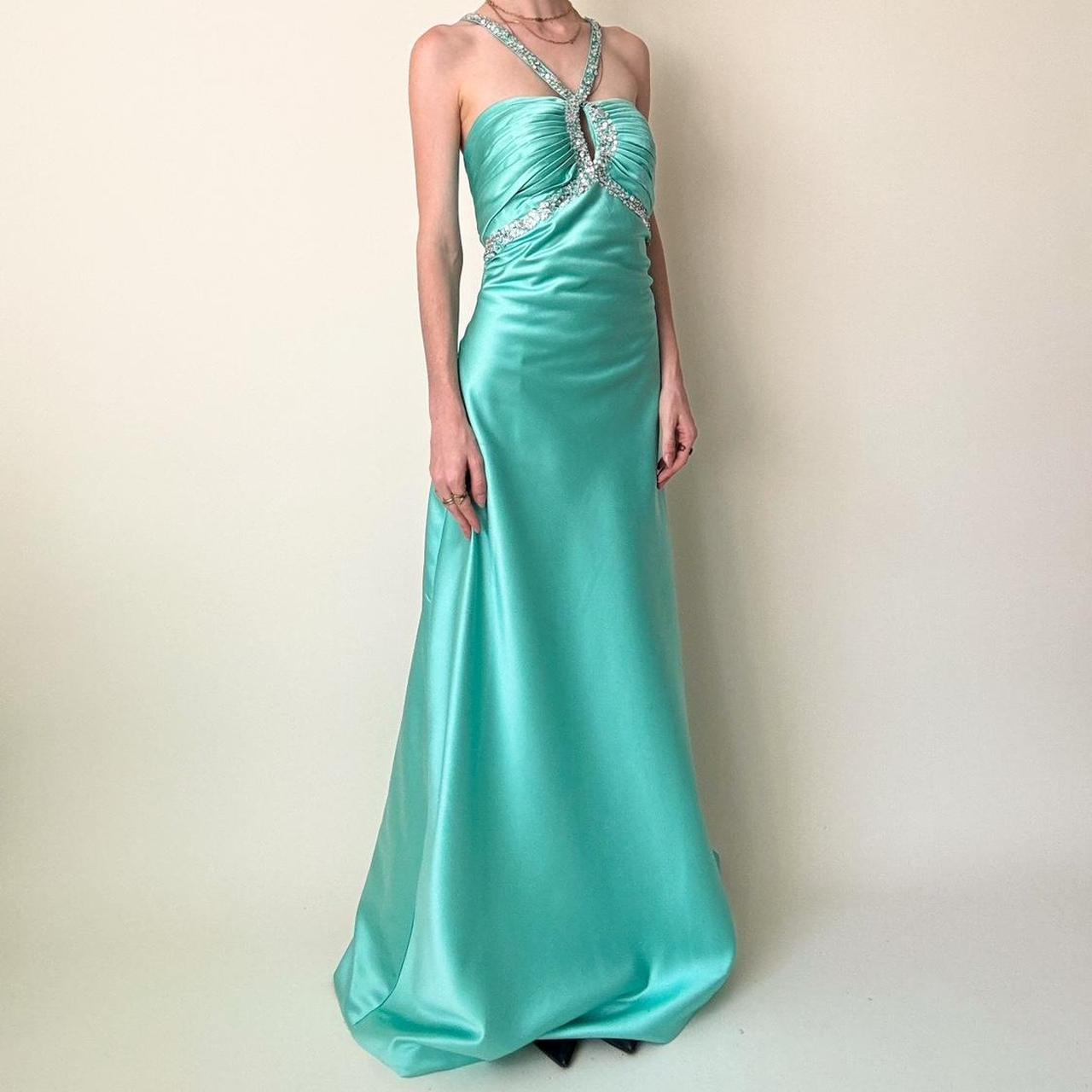 Robe de bal de fin d'année en strass bleu Tiffany, robe de soirée gh4591