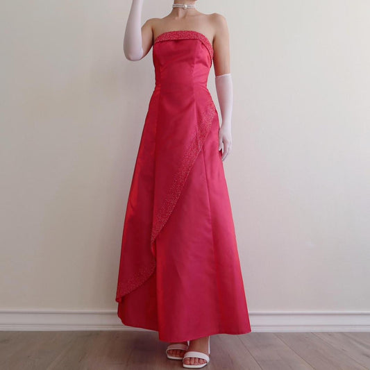 Dark Pink Rainbow Vintage Long Ball Gown Beaded Slim Princess Fantasy Satin Ball Trumpet Gown Evening Dress Party Dress gh4349