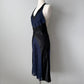 Combinaison bleu marine foncé et noire, dos nu, lacets, robe de soirée courte/mi-longue en satin pour femme, gh4122