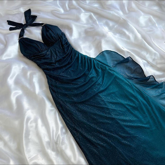 Robe de soirée longue en tulle, élégante et brillante, couleur indigo, sans bretelles, pour bal de promo, anniversaire, gh3564