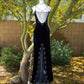 Vintage Schwarzer Samt Wunderschöne Exquisite Perlenstickerei Eleganter Spaghettiträger Langes Samt Ballkleid Abendkleid Geburtstagspartykleid Ballkleid gh3954