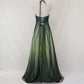 Grünes Vintage Ombre Blumen Perlen Empire Taille Neckholder Langes Chiffon Tüll Ballkleid Abendkleid Partykleid gh3606