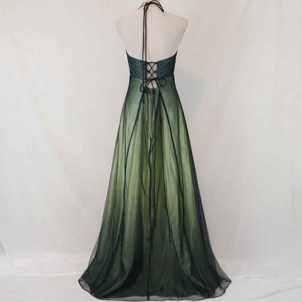 Grünes Vintage Ombre Blumen Perlen Empire Taille Neckholder Langes Chiffon Tüll Ballkleid Abendkleid Partykleid gh3606