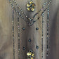 Robe de soirée longue en mousseline de soie, satin et tulle, élégante et raffinée, style vintage, marron doré, avec perles, gh3723