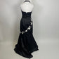 Schwarz und weiß schöne elegante Mode exquisite Blumen Spaghetti-Trägern lange Satin Ballkleid bodenlangen Ballkleid Abendkleid Partykleid gh3541