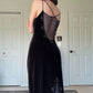 Vintage Schwarzer Samt Wunderschöne Exquisite Perlenstickerei Eleganter Spaghettiträger Langes Samt Ballkleid Abendkleid Geburtstagspartykleid Ballkleid gh3954