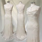 Elfenbein glänzendes, modisches, edles, hübsches, exquisites, perlenbesetztes, langes, bodenlanges Chiffon-Kleid, handgefertigt, individuell, Ballkleid, Abendkleid, Partykleid, Abschlussballkleid, gh3549