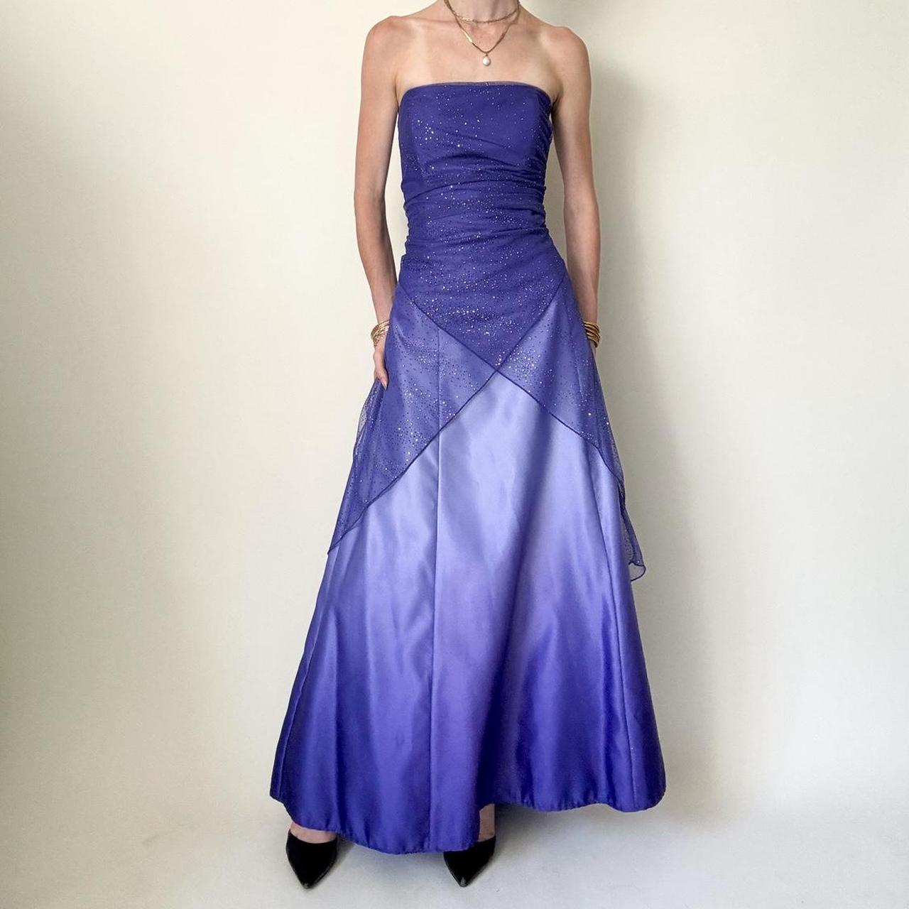Girlhomeshops – Lila glänzendes, modisches, bodenlanges Ballkleid mit Farbverlauf und Tube-Top, Abschlussballkleid, gh5514