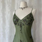 Olivgrünes, perlenbesetztes Ballkleid aus Chiffon mit hübschem Blumenmuster, Midi-/Kurzkleid für die Heimkehr, Verabredungskleid, Partykleid, gh4618