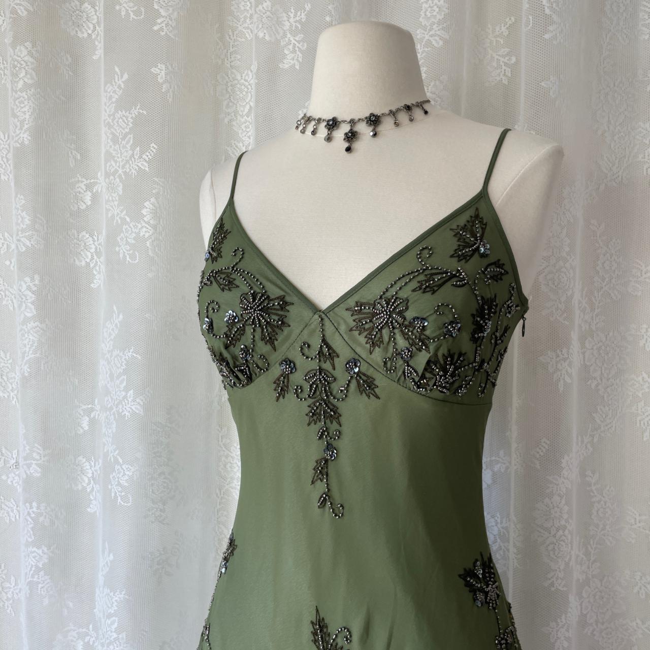 Olivgrünes, perlenbesetztes Ballkleid aus Chiffon mit hübschem Blumenmuster, Midi-/Kurzkleid für die Heimkehr, Verabredungskleid, Partykleid, gh4618