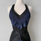 Combinaison bleu marine foncé et noire, dos nu, lacets, robe de soirée courte/mi-longue en satin pour femme, gh4122