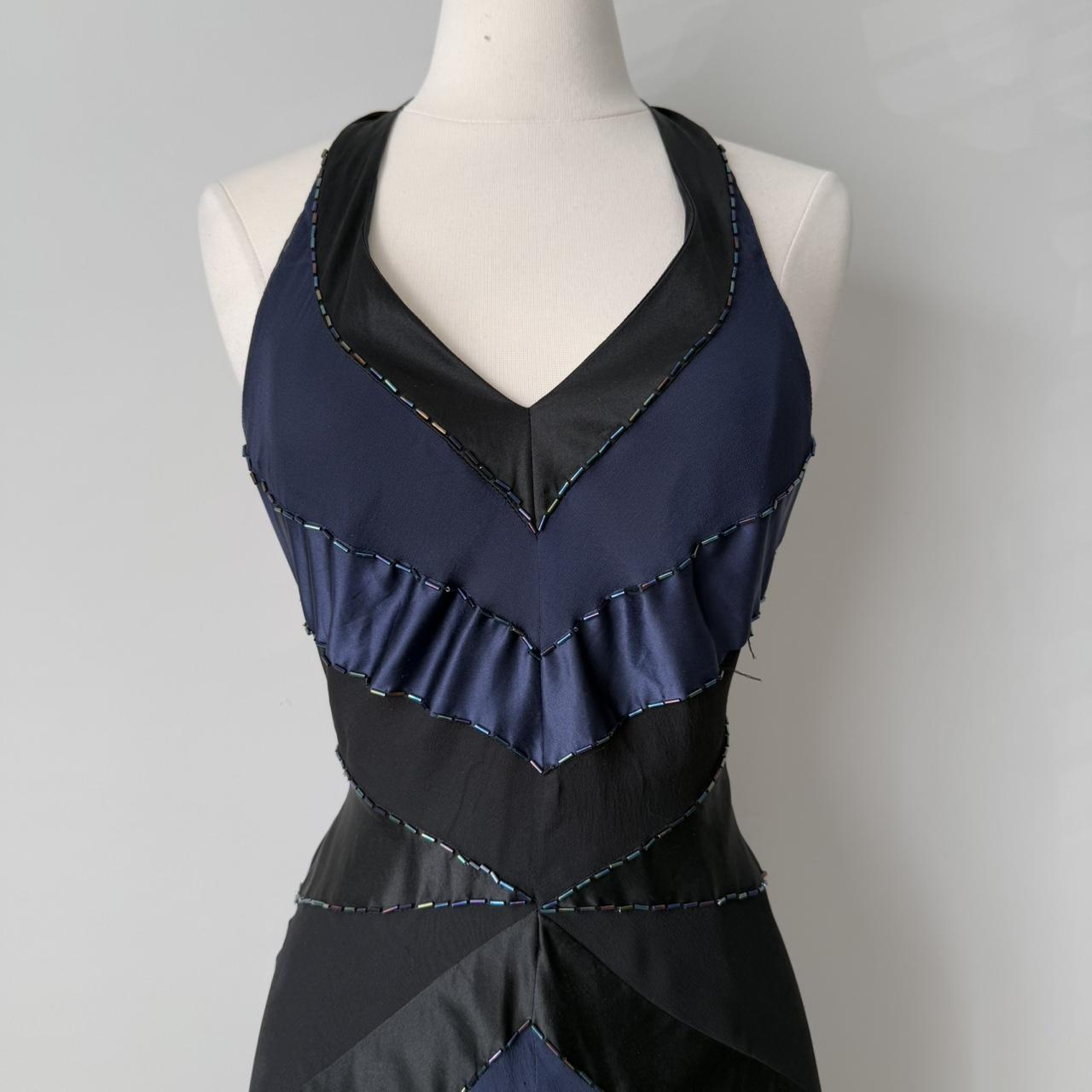 Combinaison bleu marine foncé et noire, dos nu, lacets, robe de soirée courte/mi-longue en satin pour femme, gh4122