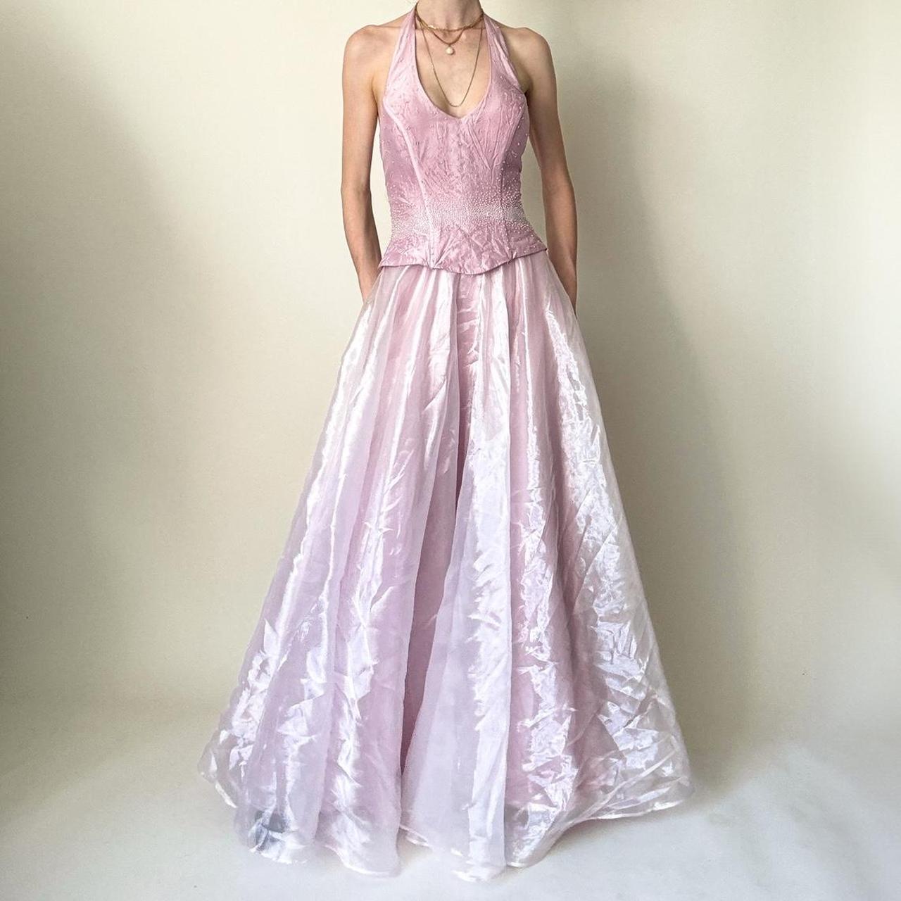 Rosa Glitzer Bustier Perlen Langes Tüll Satin Ballkleid Abendkleid gh4592