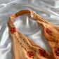 Robe de soirée longue élégante en mousseline de soie à col licou et perles florales orange et jaune gh3284