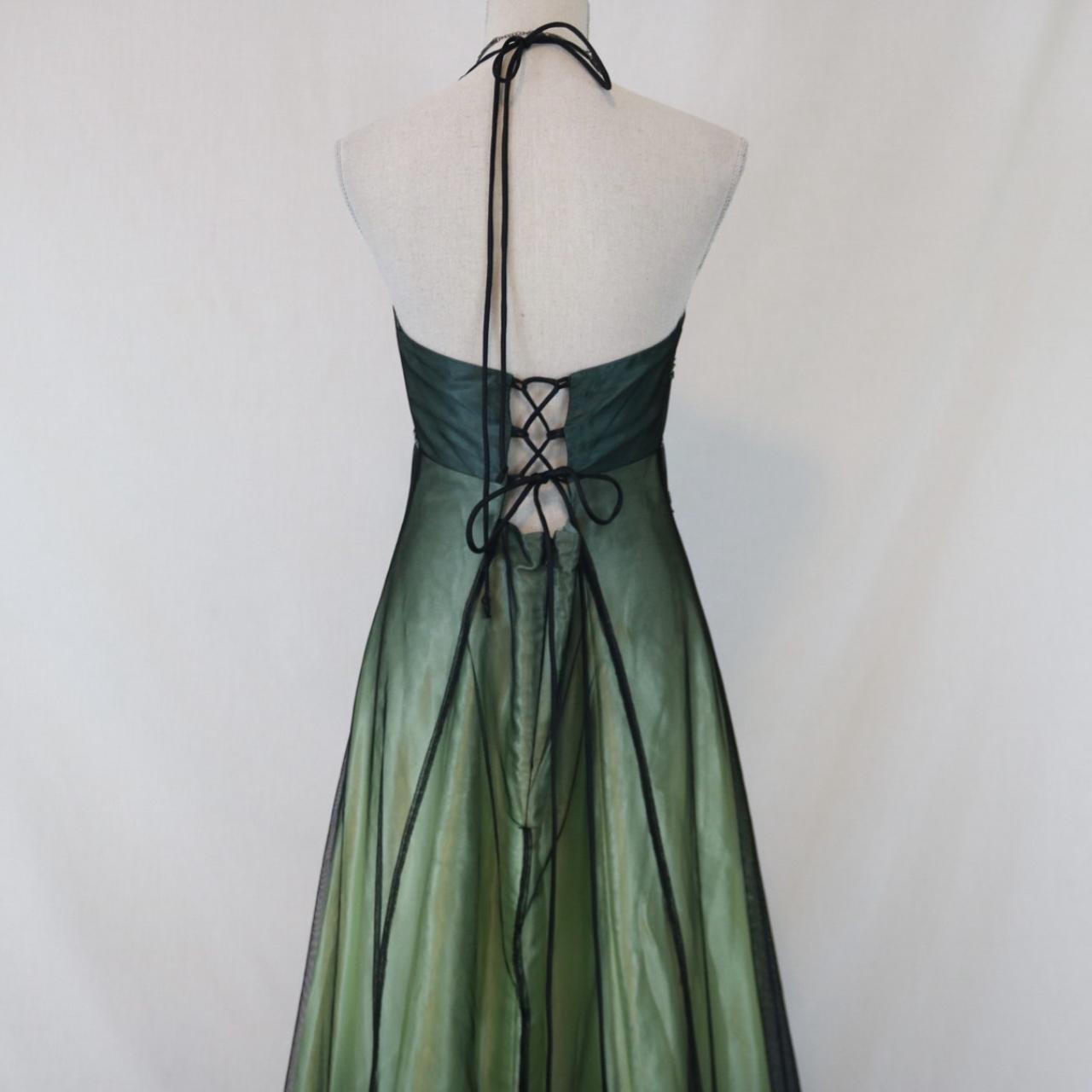 Grünes Vintage Ombre Blumen Perlen Empire Taille Neckholder Langes Chiffon Tüll Ballkleid Abendkleid Partykleid gh3606