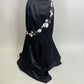 Schwarz und weiß schöne elegante Mode exquisite Blumen Spaghetti-Trägern lange Satin Ballkleid bodenlangen Ballkleid Abendkleid Partykleid gh3541