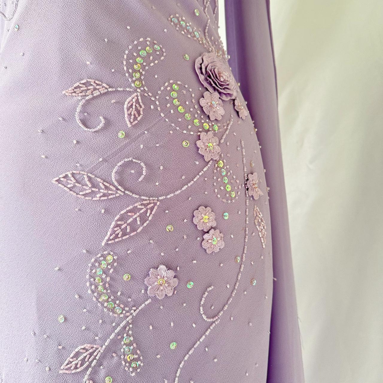 Lila mode edel ziemlich exquisite perlen lange chiffon rüschen ballkleid abendkleid partykleid gh3547