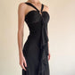 girlhomeshops--Black Ruffled Long Chiffon Prom Dress Graduation Dress gh5646