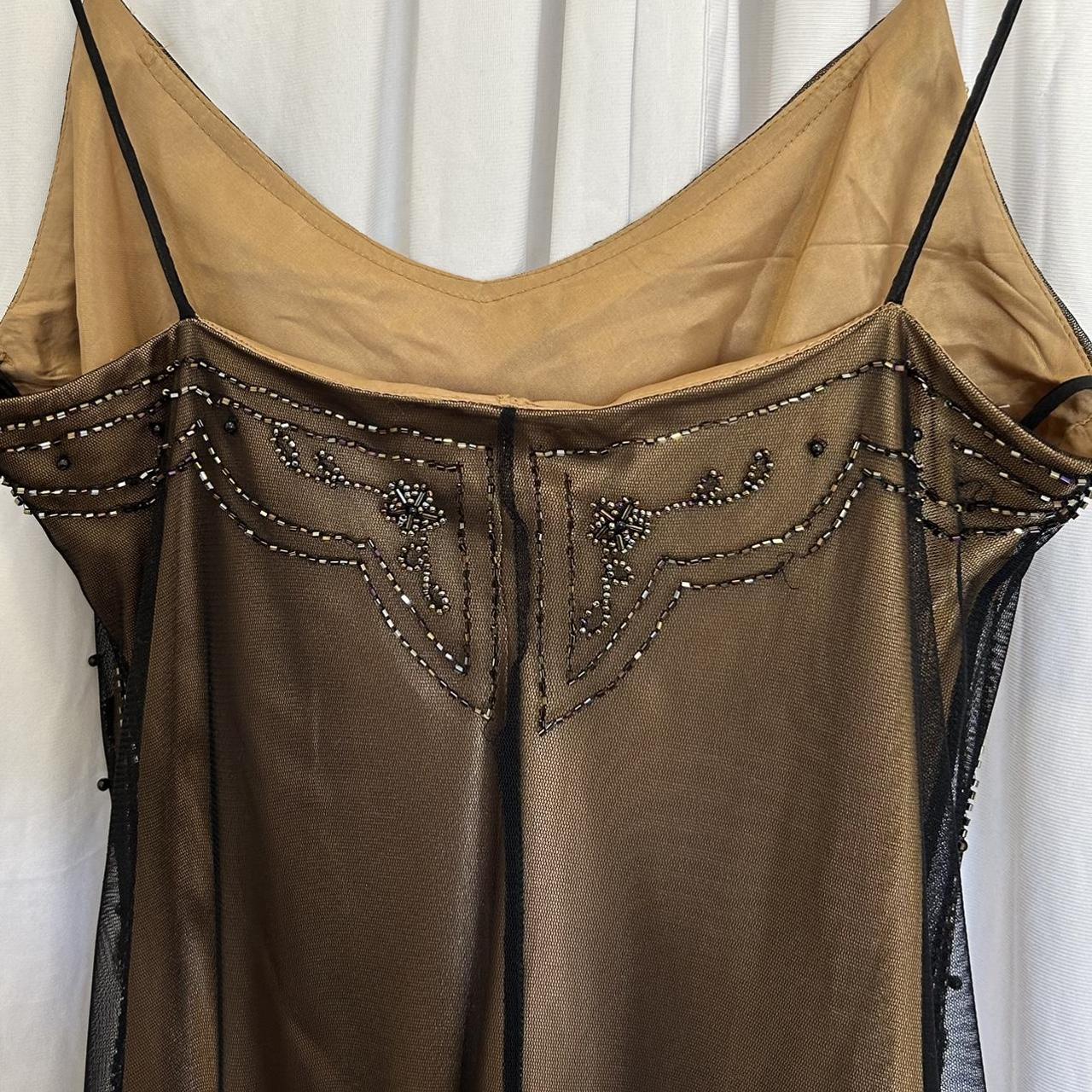 Robe de soirée longue en mousseline de soie, satin et tulle, élégante et raffinée, style vintage, marron doré, avec perles, gh3723