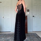 Vintage Schwarzer Samt Wunderschöne Exquisite Perlenstickerei Eleganter Spaghettiträger Langes Samt Ballkleid Abendkleid Geburtstagspartykleid Ballkleid gh3954