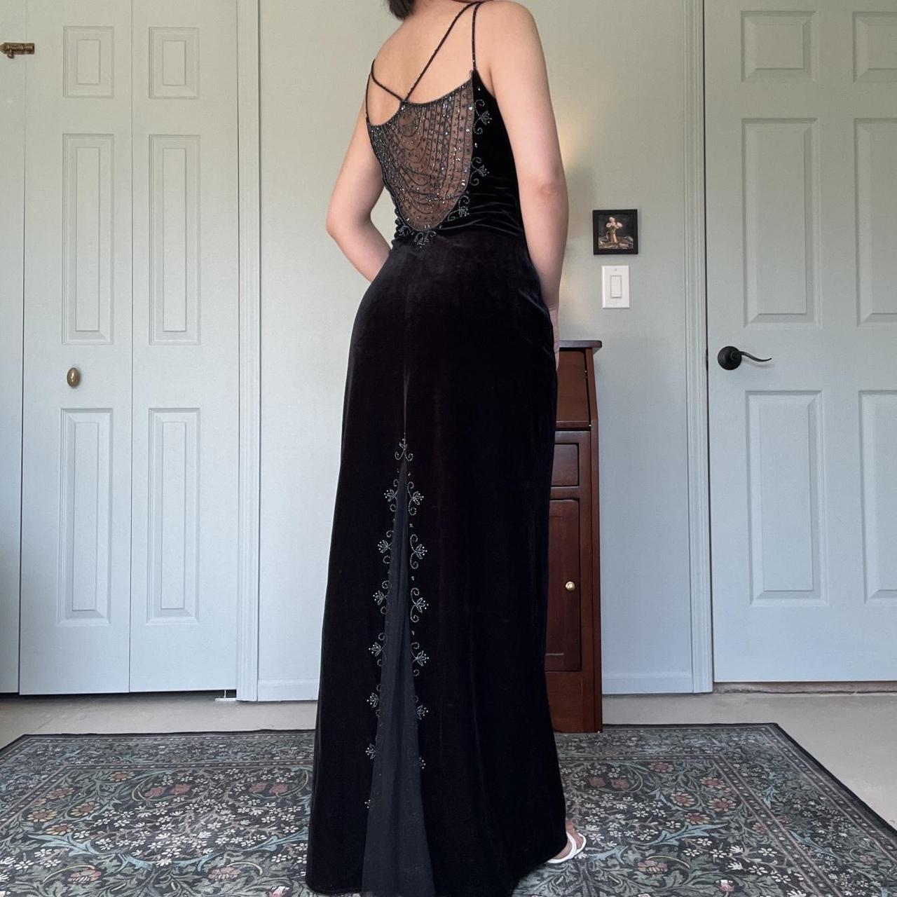 Vintage Schwarzer Samt Wunderschöne Exquisite Perlenstickerei Eleganter Spaghettiträger Langes Samt Ballkleid Abendkleid Geburtstagspartykleid Ballkleid gh3954