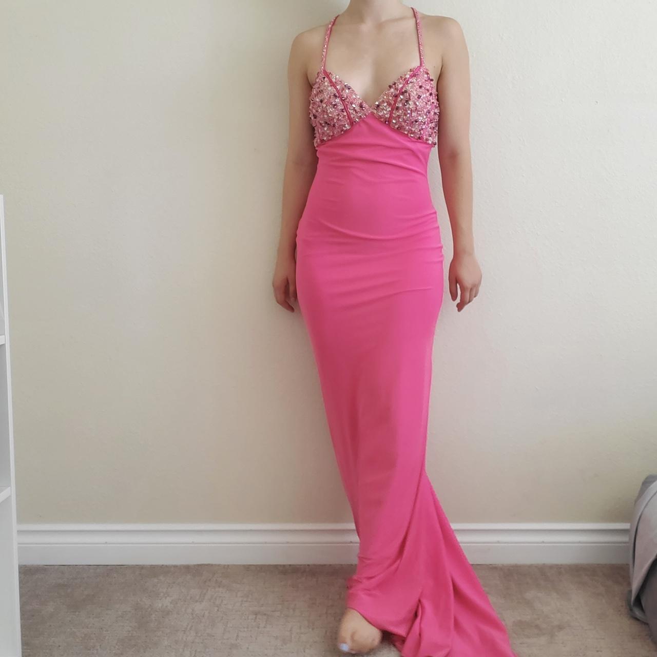 Rosa Mode Elegant V-Ausschnitt Exquisite Perlen Spaghetti Strap Rückenfrei Schnürung Langes Satin Ballkleid Abendkleid Partykleid gh3580