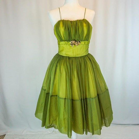 Robe de soirée vintage élégante, douce et délicate, à bretelles, avec appliques florales, jaune et vert, jupe bouffante, courte, longueur genou, robe de bal, robe de soirée, robe de retour, gh3672