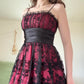 Dunkelrot Schwarz Y2K Gothic Floral Pailletten Tüll Satin Komfort Kurzes Mini Homecoming Kleid Partykleid gh4741