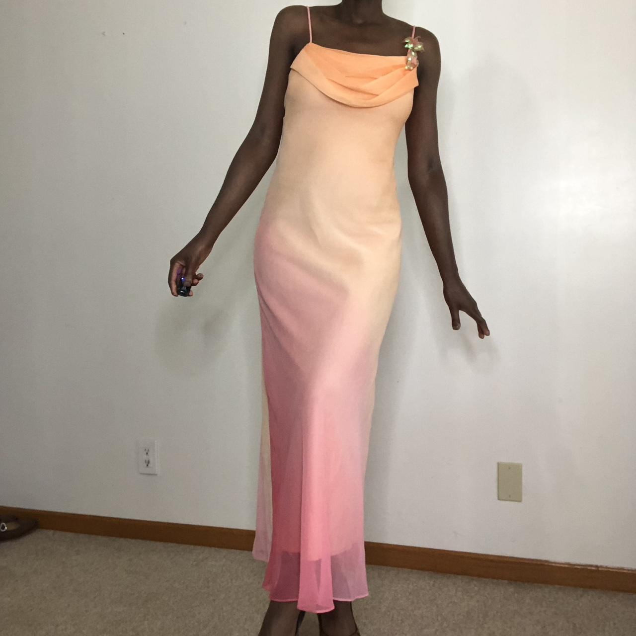 Robe de soirée longue rose orange dégradée gh4903
