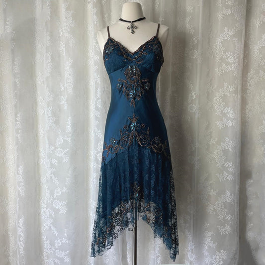 Dark Blue Ethereal Fairy Gothic Mermaid Prom Dress Pretty Floral Beaded Sequin Midi/Short Homecoming Dress Date Dress Party Dress gh4617