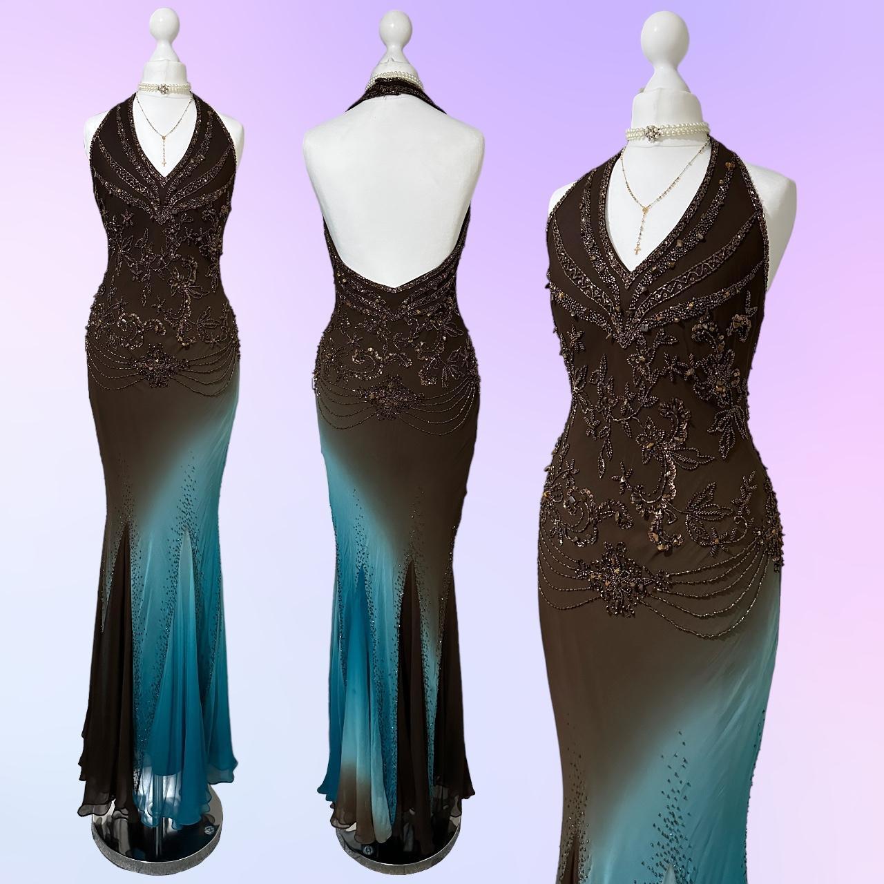 Mint Chocolate Ballkleid Braun Blau Farbverlauf Wunderschönes leichtes exquisites Perlenbesatz Spaghettiträger Langes Chiffon Abendkleid Partykleid gh3338