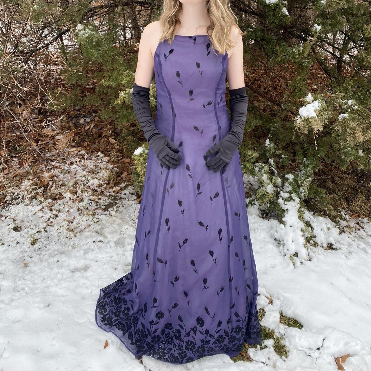Robe de soirée longue en tulle violet, élégante et exquise, à bretelles spaghetti, motif floral, longueur au sol, robe de bal, gh3736