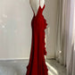 Schwarz/Weinrot/Weiß Mode Elegant Spaghetti Strap Rückenfrei Lange Chiffon Meerjungfrau Schlank Rüschen Ballkleid gh3460