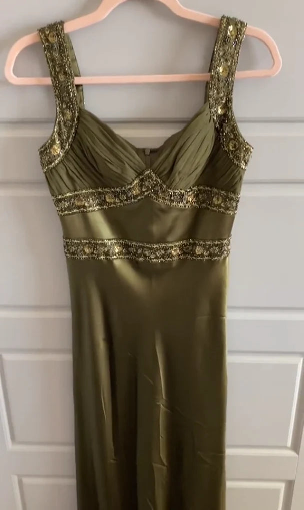 Olivgrün Vintage Mode Elegant Perlenbesetzt Figurbetontes Langes Ballkleid Abendkleid Partykleid gh3459
