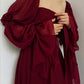 girlhomeshops-Burgunderrotes langärmliges Abendkleid, Retro-Burgunderrot, elegantes, quadratisches Chiffon-Ballkleid, Outfit zum 21. Geburtstag, Abendkleid, gh5749