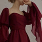 girlhomeshops-Burgunderrotes langärmliges Abendkleid, Retro-Burgunderrot, elegantes, quadratisches Chiffon-Ballkleid, Outfit zum 21. Geburtstag, Abendkleid, gh5749