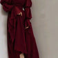 girlhomeshops-Burgunderrotes langärmliges Abendkleid, Retro-Burgunderrot, elegantes, quadratisches Chiffon-Ballkleid, Outfit zum 21. Geburtstag, Abendkleid, gh5749