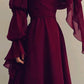 girlhomeshops-Burgunderrotes langärmliges Abendkleid, Retro-Burgunderrot, elegantes, quadratisches Chiffon-Ballkleid, Outfit zum 21. Geburtstag, Abendkleid, gh5749