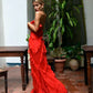 Red Maxi Prom Dress With Frill Detail Backless Party Dress gh2922