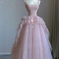 Robe de soirée longue en tulle rose à perles exquises gh4896