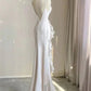 Schwarz/Weinrot/Weiß Mode Elegant Spaghetti Strap Rückenfrei Lange Chiffon Meerjungfrau Schlank Rüschen Ballkleid gh3460