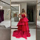 Heißes rosa Tüll-Abendkleid in bodenlanger Maxi-Ballkleid-Form gh3069