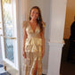Gold Fashion Elegant Simple A-line Layered Long Sexy Slit Satin Ball Gown Evening Dress gh3461