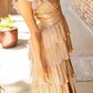 Gold Fashion Elegant Simple A-line Layered Long Sexy Slit Satin Ball Gown Evening Dress gh3461