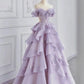 Purple Fairy Gorgeous Elegant Fashion A-Line Off-the-shoulder Long Tulle Ball Gown Evening Dress gh3462